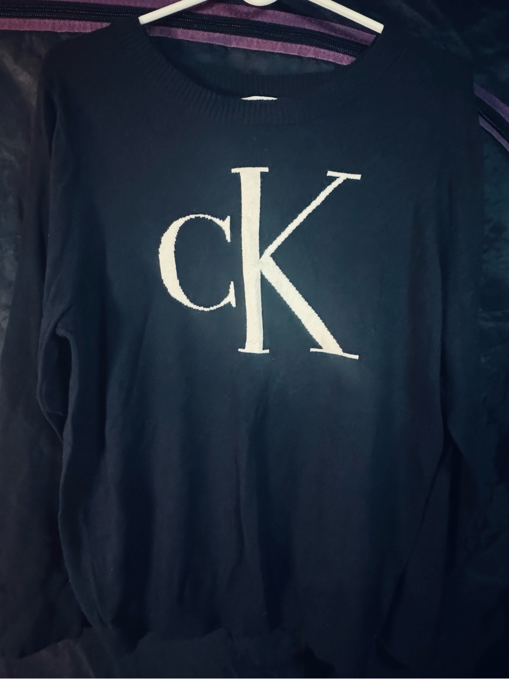 Calvin Klein Jeans Men's Black Crewneck Sweater with White CK Emblem